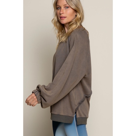 POL Vintage Charcoal Criss Cross Back Slouchy French Terry Pullover - Picture 3 of 13